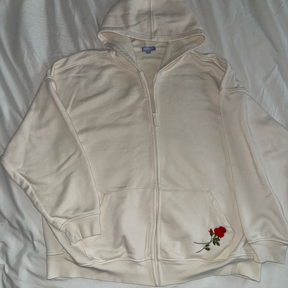 Florence by Millie Cream Hoodie with Rose Embroidery